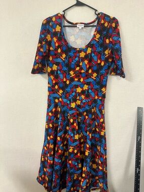 LulaRoe Dress Womens Size M Red Blue Yellow Floral Pullover Dress